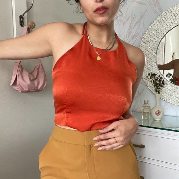 Cotton On Tops - Orange Cropped Orange Halter Top